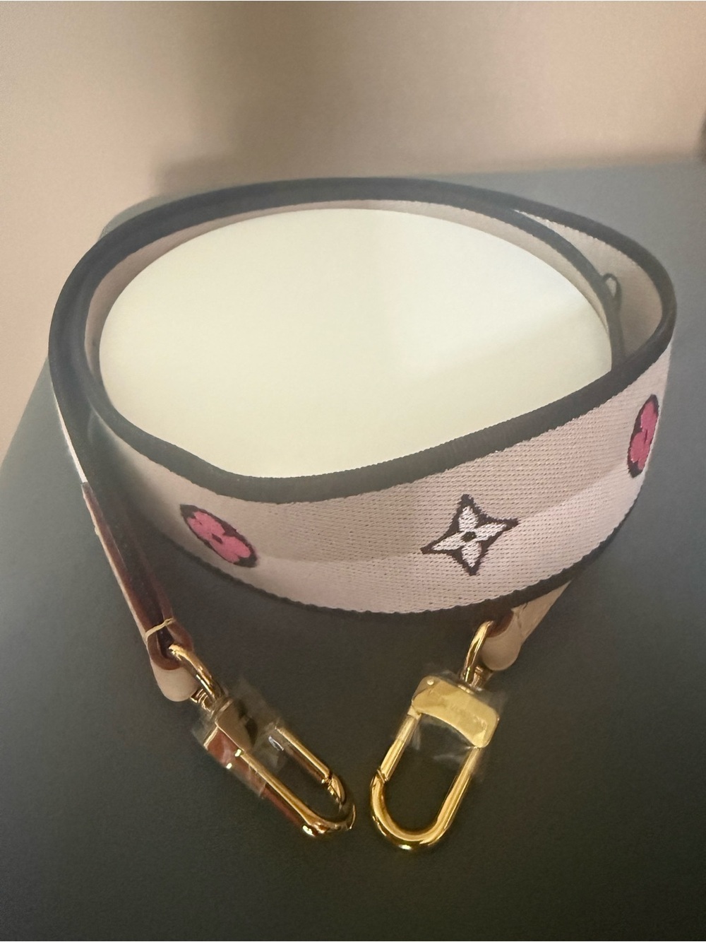 Louis Vuitton Beige and Pink Bandolier Guitar Shoulder Strap with Gold Hardware - Picture 6 of 7